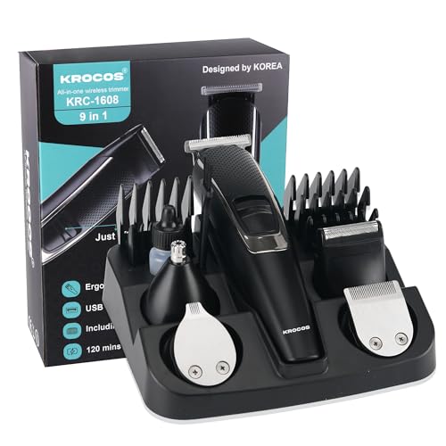 Image of 9‑in‑1 Men's Grooming Kit | Cordless USB Rechargeable Beard, Hair & Body Trimmer | Nose & Ear Trimmer | IPX6 Waterproof | Stainless Steel Blades | 120‑Min Runtime