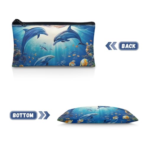 Image of Blue Dolphin Pencil Case for Boys Ocean Theme Pencil Box for Crayon Scissors Pen Holder for Kindergarten Toddlers Zippered Pouch for Stationery