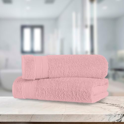 Image of Elegant Comfort Three Line Popcorn Towel Set for Bathroom 27 x 54 inches, Premium Hotel Quality 2-Pack Bath Towels, 100% Turkish Cotton, Soft and Durable, Quick Dry and Highly Absorbent, Dusty Pink