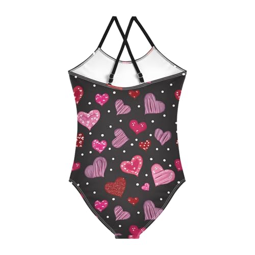 Line Love Dot Pattern Girls Swimsuit One Piece Bathing Suit Beach Swimwear with Adjustable Straps 3-10Years2