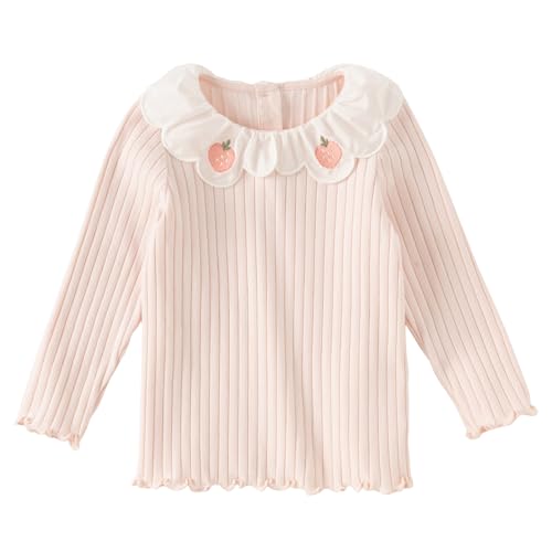 DAVE&BELLA Kids Baby Girl Long Sleeve Peter Pan Collar Shirt Toddler Solid Blouse T-Shirt Spring Autumn Basic Tops Bottom