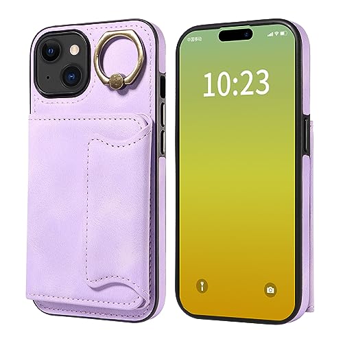 Étui iPhone 15 fin en cuir anti-chute avec anneau de maintien