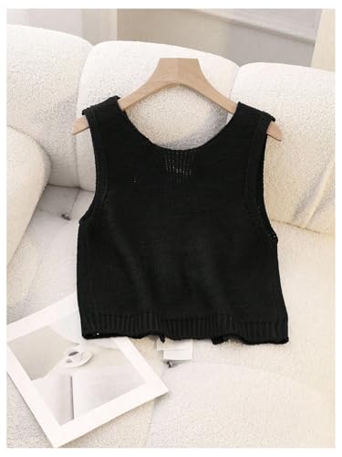 Image of GORGLITTER Women's Tie Back Cropped Sweater Vest Bow Sleeveless Knit Tank Tops Trendy Cute Cardigan Dressy Casual Outfits