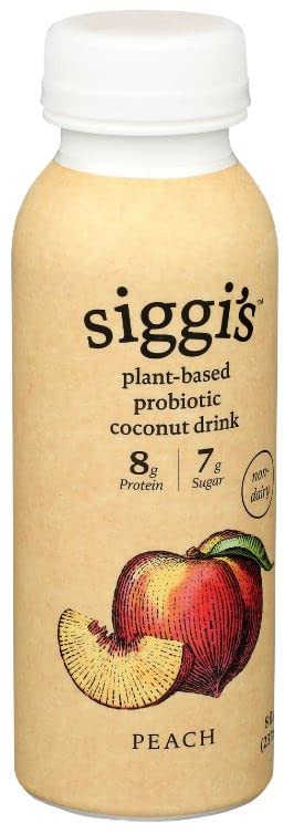 siggi's® Plant-Based Probiotic Coconut Drink, Peach, 8 oz. – Single Serving Dairy Free Snack, More Protein Than Sugar