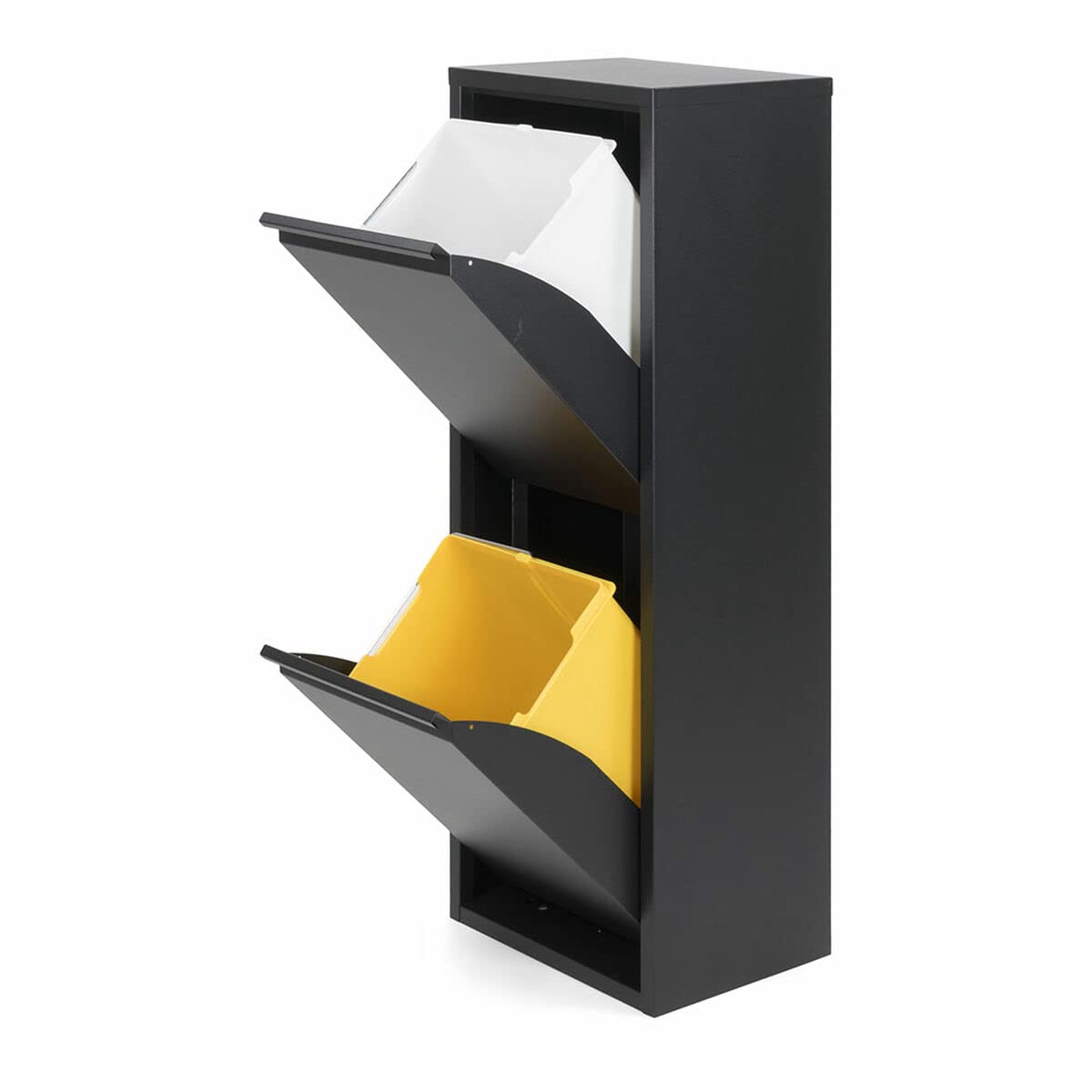 Poubelle de recyclage noire avec 2 tiroirs ergonomiques pour simplifier la gestion de vos déchets