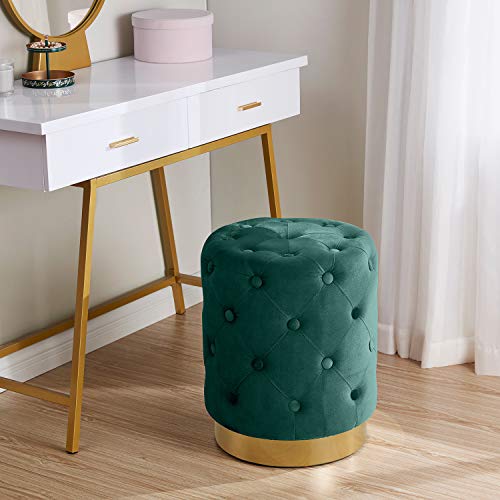 Ornavo Home Beverly Modern Contemporary Round Tufted Upholstered Velvet Ottoman With Gold Metal Base - Emerald Green #TOP14