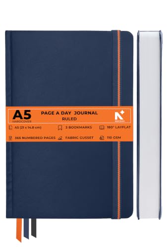 Image of NEORAH -A5 DOTTED | 368 Pages - 110 Gsm |PAGE A DAY JOURNAL (21x14.8 cm)-Hardcover Dot Grid Notebook |Back Pocket |3 Silk Book Mark - Completely HANDMADE for Journaling,writing- DARK BLUE