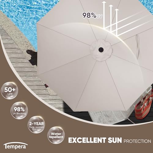 Image of Tempera Patio Market Outdoor Table Umbrella with Auto Tilt and Crank, Large Sun Umbrella with Sturdy Pole & Fade Resistant Canopy, Easy to Set