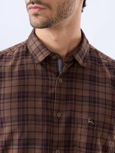 Image of Parx Men Slim Fit Checks Pattern Pure Cotton Semi Cutaway Collar Full Sleeve Casual Shirt