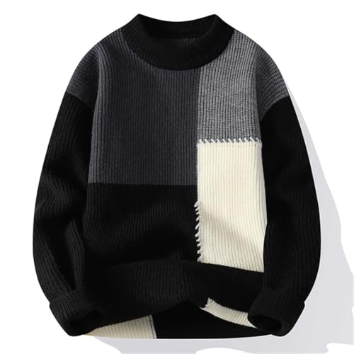 Men's Patchwork O-Neck Knit Pullovers Men Loose Casual Knitted Hip Hop Style Sweater3