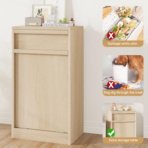 GarveeHome Tilt Out Trash Cabinet, Modern Trash Cabinet with 10 Gallon Storage, Hidden Freestanding Garbage Can Cabinet Laundry Hamper for Kitchen Dining Living Room