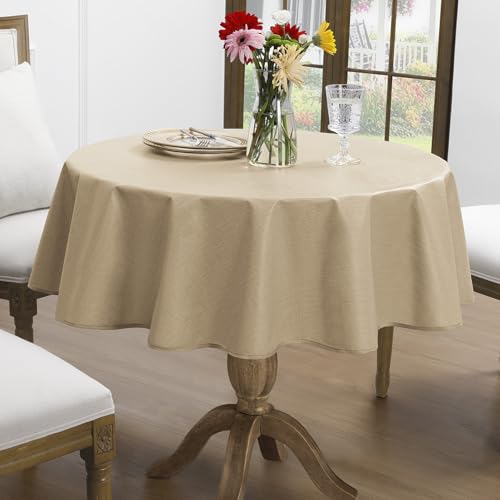 ROMANSTILE Nappe de table en toile cirée, petite ronde, 120 cm, avec bord, effet lin, pour extérieur, résistante aux intempéries, imperméable, pour...