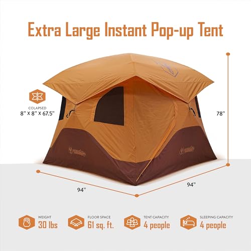 Gazelle T4 Extra Large 2 Door 4 Person Instant Portable Pop Up Outdoor Camping Hub Tent with Removable Floor and Rain Fly, Easy Setup, Orange - Image 3