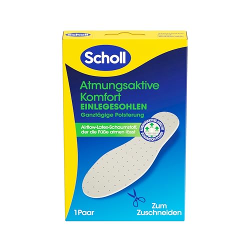 Scholl Atmungsaktive Einlegesohlen für ganztägige Dämpfung & Komfort - mit Airflow-Latexschaumstoff die Atmung der Füße unterstützen Weiß Schaumstoffschicht passgenaue Schuheinlagen 36-46 1Paar