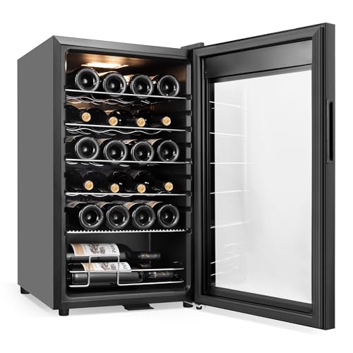 24 Bottles Wine Cooler Refrigerator, Small Wine Fridge Mini Wine Fridge Countertop with Glass Door Wine Cellars for Red Wine, Champagne, Dry White Wine, Sparkling Wines