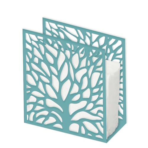 SUPERDANT Servilletero con ramas de árbol para mesas, servilletero de metal azul, mantel de mesa, soporte de papel de seda, dispensador de servilletas independiente para cocina, cafetería comedor
