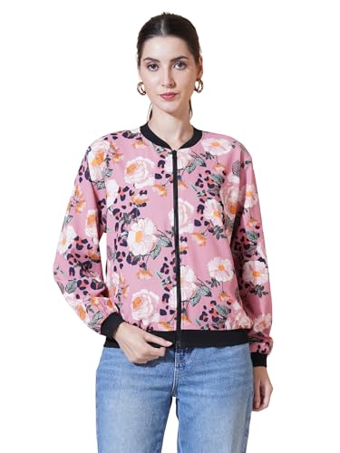 Image of 9 Impression Women's Printed Bomber Jackets | Full Zipper Regular Jacket | Casual Sweatshirt | Oversized Jackets for Women | Outdoor Office Wear Winter Jackets
