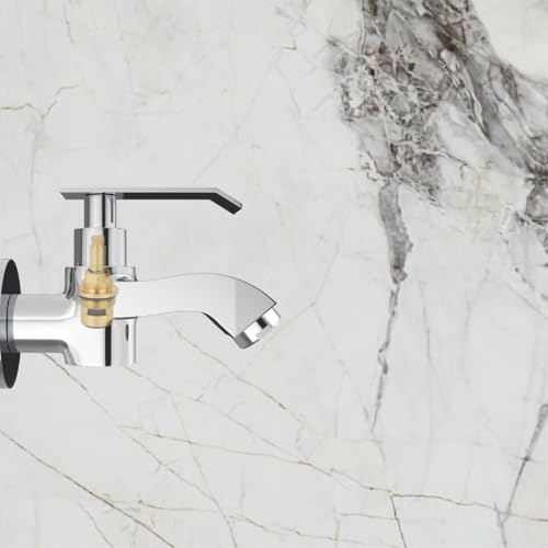 Image of GLOXY Premium Brass Bib Cocke Short Body with Chrome Finish - Short Body Wash Basin Tap Imperial Lever with Wall Flange - Bib Cock Tap for Kitchen Sink, Bathrooms, Gardens - 10 Years Warranty