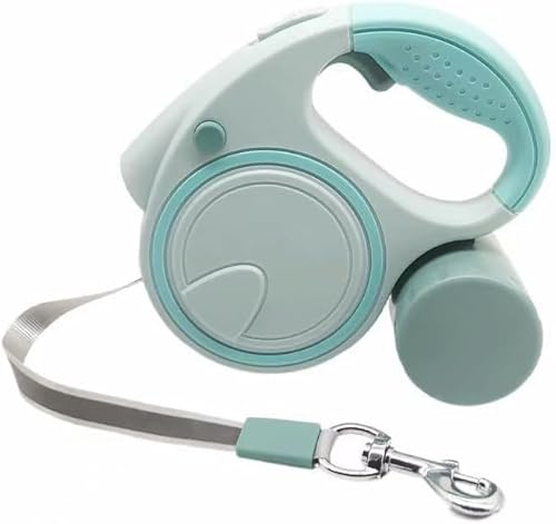 Nozuma 犬用伸縮リード 5 メートル長 小中型犬対応 (耐荷重 25kg) LED ライト付き ごみ入れ付き 自動巻き 光反射 夜散歩用 片手ブレーキ一時停止 滑り止めハンドル 反射テープ後付け可能 (ブルー) 強いナイロンテープ
