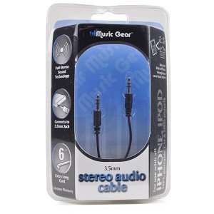 6' Music Gear LG5044 3.5mm (M) to (M) Stereo Audio Cable (Black) - Pefect for iPods, MP3 Players, PCs & Cell Phones!