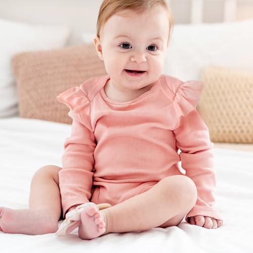 Ashley 5-Pack Long Sleeve Ruffle Shoulder Bodysuits 100% Organic for Baby Girls - Image 6