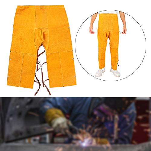 Jarchii Welding Protective Clothing, Heat-resistant Welded Adjustable Cattlehide Safety Wear-resistant Knee Leg Protector Pants for Welding Forging Barbecue