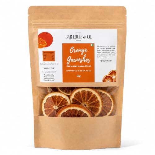 Image of Bablouie Dried Orange Slices for Cocktail Garnish Dehydrated Orange Wheels for Mocktail, Detox Water, Green Tea & Decoration, Natural Air-Dried Fruit (50gm)