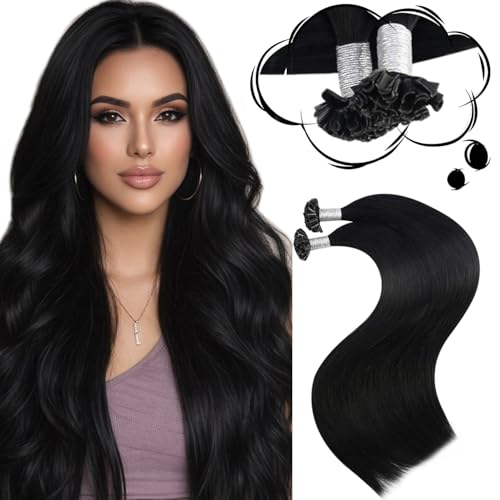Image of Moresoo K Tip Hair Extensions Real Human Hair Jet Black 24 Inch