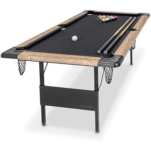 GoSports 6 ft Foldable Pool Tables - Portable Billiards Tables with Accessories - Black with Gray Felt or Oak with Black Felt