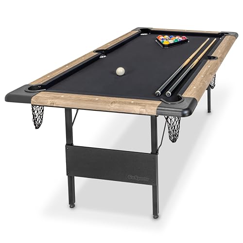 GoSports 6 ft Foldable Pool Table - Portable Billiards Table with Accessories - Oak with Black Felt