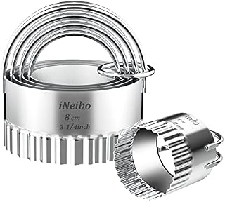 iNeibo Biscuit Cutter Set, Stainless Steel Cookie Cutter Round Fluted Edge DIY Pastry Cutters Baking Molds with Handle for Dumpling Skin Cutters Muffins Crumpets Donuts Scones Kichen Baking