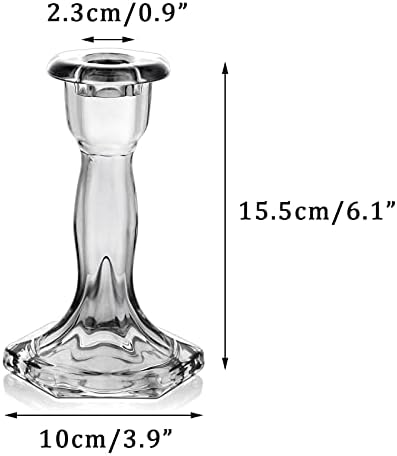 Sziqiqi Taper Candle Holder, Pack of 2 Glass Candlestick Holders Crystal Hexagon Base Table Top Centerpieces for Living Room Wedding Banquet Birthday Decor, Grey