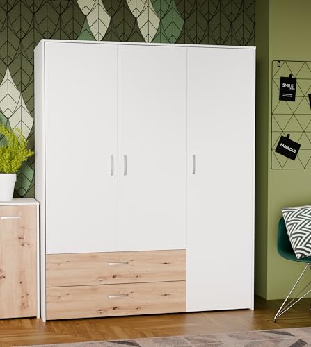 CULGOA Armadio 150 160 - a 3 ante con ante girevoli in legno di quercia 152.8 cm di larghezza x 190.8 cm di altezza x 52.7 cm di profondità classico