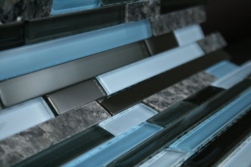 Random Brick Pattern Glass Tile (Black- Gray With Blue Pearl Granite) #TOP2