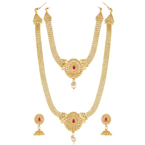 Image of Peora Gold Plated Bridal Jewellery Set with Kamarband Gift for Women Indian Traditional Ethnic Wedding