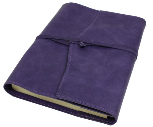 Papuro Milano Refillable Handmade Italian Ivory Aubergine Leather Address Book - 15 x 21 cm
