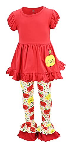 Image of Unique Baby Girls Back to School Apple Embroidered 2 Piece Outfit