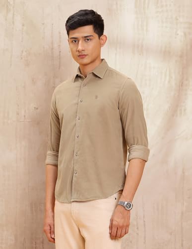 Image of U.S. Polo Assn. Denim Co. Light Khakhi Solid Corduroy Slim Fit Men's Shirt