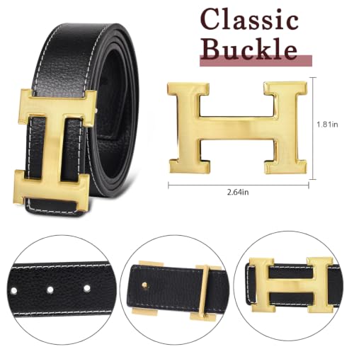 Image of Aurolran Men&Womens Leather Dress Belt Business Automatic Buckle Belt Color-Black Silver Gold