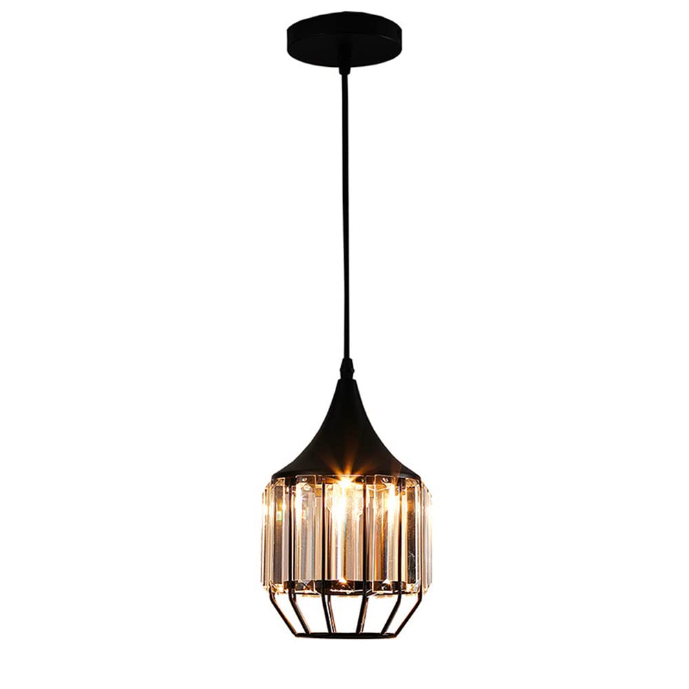 FYZDLAOR Retro Pendant Light,Metal Crystal Chandelier Lights,Farmhouse Pendant Light,Industrial Pendant Light,Black Finish,Adjustable Chandelier Line（E27）