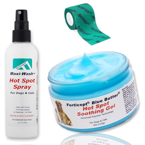 Forticept Hot Spot Treatment and Wound Care Kit for Dogs&Cats |Hotspot Wound Wash Spray 8oz + Wound Care Ointment 4oz + 2' 5 Yards Wound and Paw Bandage Wrap | First Aid Kit