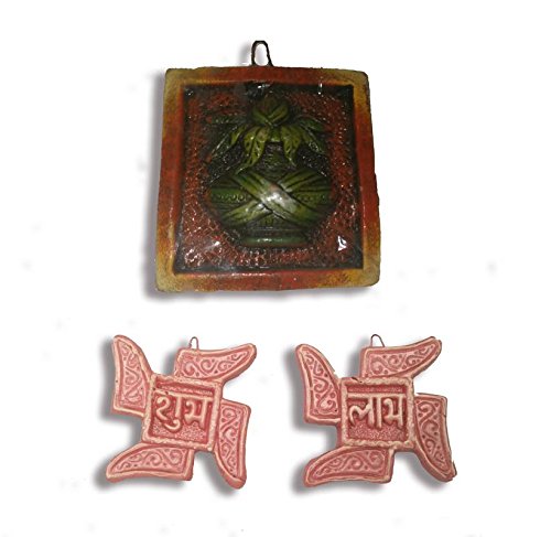 Aayam Design and Solutions Assorted Set of earthen shubh labh with Kalash (Pink Color)