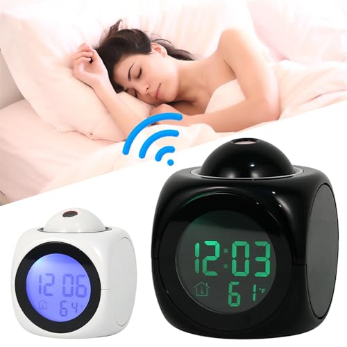 Réveil numérique LCD à projection et horloge de table multifonction avec alarme - 8