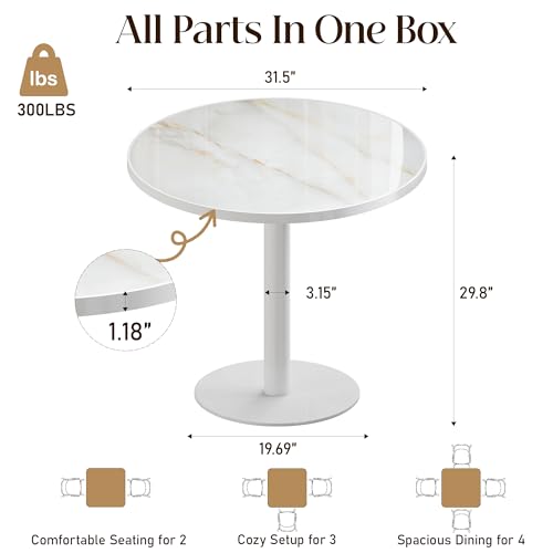 Image of 63 inch Tulip Table, Small Round Dining Table with 1.2 inch Thick Sintered Stone Tabletop and Golden Metal Pedestal Base, Bistro Table for Diner, Bar, Restaurant, kitchen, Bakery,Apartment (Marble White Gold)