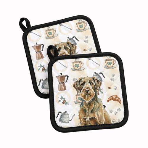 Caroline's Treasures Chestnut Wirehaired Pointing Griffon Coffee Bar Pair of Pot Holders Pair 7.5x7.5 Quilted Insulated Hot Pads Decorative Kitchen Gift Made in USA