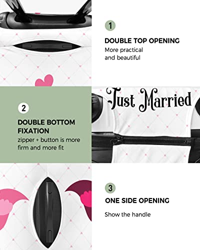 Just Married Travel Luggage Cover Washable Suitcase Cover Scratch Proof Durable Suitcase Cover Suitcase Protector M(22-25Inch/57-62Cm), Wedding Love Birds Pattern #TOP2