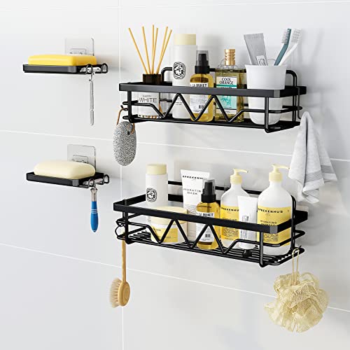 Leguang Shower Caddy, Adhesive Shower Organizer No Drilling, 4-Pack Shower Shelves, Rustproof Bathroom Shower Organizer For Inside Shower, Black #TOP1