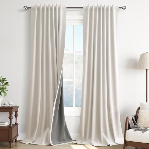 Guken Cream Natural Light 100% Blocking Linen Curtains 120 Inches Long Blackout Thermal Insulated Home Decor Curtain for Dining Room Farmhouse Textured Back Tab Hook Belt 2 Panel Sets 52x120 10Ft by Guken - Used condition - US$15.36