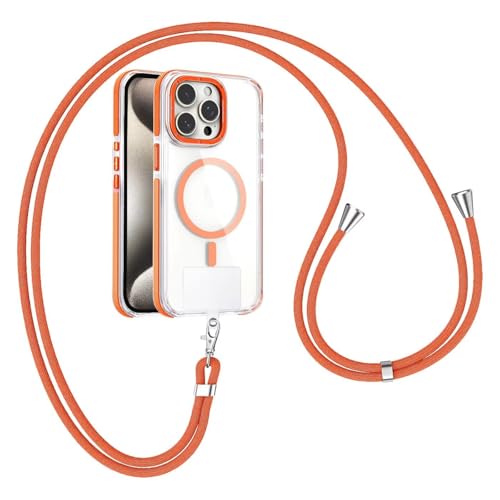 GoodcAcy Crossbody Lanyard Case for Samsung Galaxy S24 FE, Magnetic Case Protective Phone Case with Strap Adjustable Neck Cord Necklace Soft Cover for Samsung Galaxy S24 FE,orange
