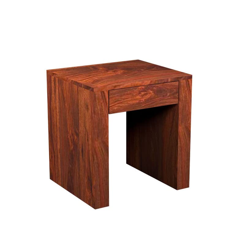 Image of Solid Wood Sheesham End Table with 1 Drawer Modern Design - Honey Finish